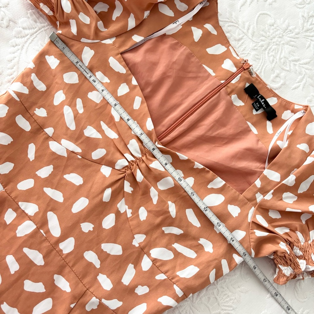 NWOT Lulus Oh My Darlin' Orange Print Puff Sleeve Mini Dress XSmall - Picture 6 of 7